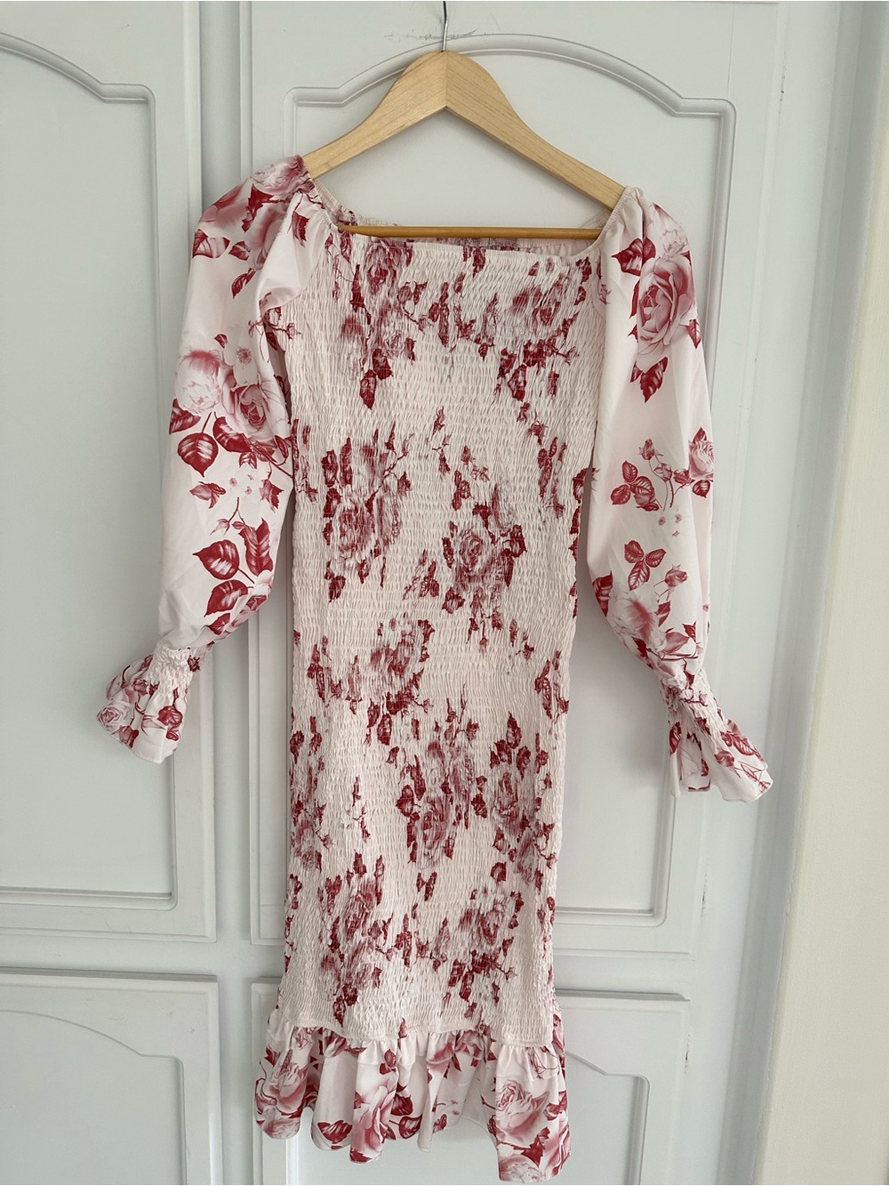 Floral Smocked Off-Shoulder Dress in Rose Print